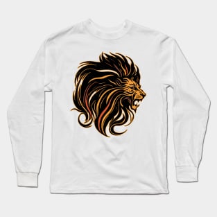 African Male Lion | Flourish Mane Illustration | Safari Culture | Majestic Male Lion In Painting Long Sleeve T-Shirt